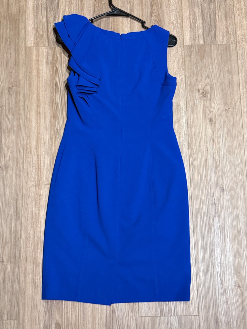 Calvin Klein Cobalt Blue Ruffle Sheath Midi Dress - Picture 3 of 4